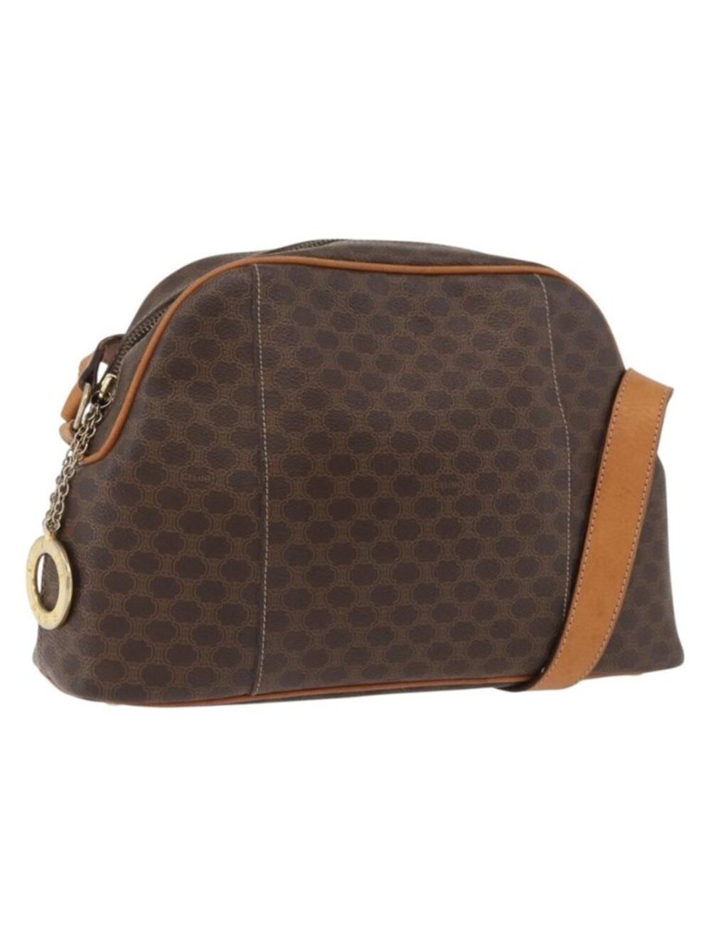 Authentic CELINE Macadam Canvas Circle Shoulder Bag PVC Leather Brown Gold